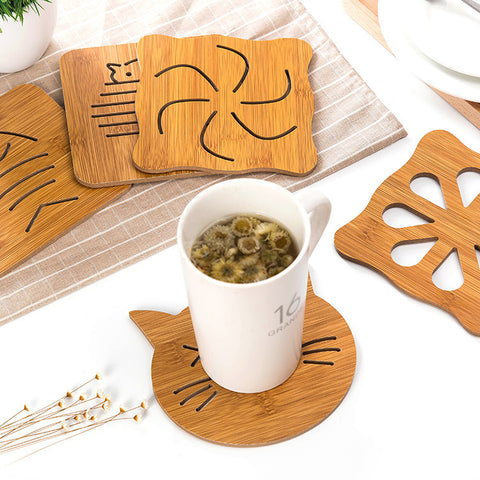 Cartoon Hollow Out Wooden Coaster Kitchen Tableware Thickened Anti Scalding And Heat Insulation Mat