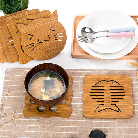 Cartoon Hollow Out Wooden Coaster Kitchen Tableware Thickened Anti Scalding And Heat Insulation Mat