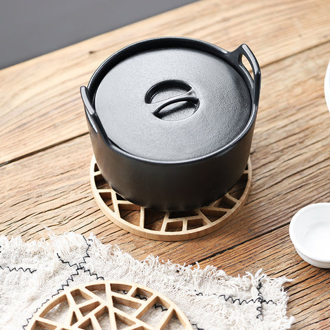 Bamboo And Wood Pot Pad Teapot Pad Creative Hollow Round Multi-Functional Thermal Insulation Pad Carved Plate Pad Casserole Pad