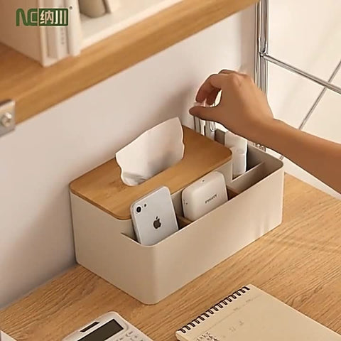 Elevated Extractable Tissue Box Living Room Bamboo Separated Multifunctional Desktop Organizer Remote Control Organizer